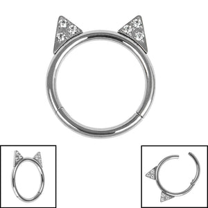 Titanium Jewelled Kitty Cat Ears Hinged Ring