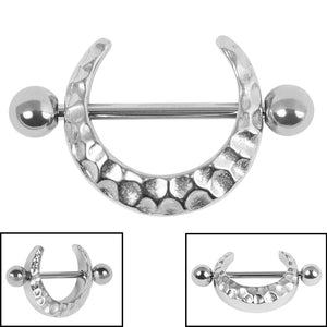 Steel Hammered Crescent Moon Nipple Shield with Steel Bar