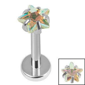 Titanium Internally Threaded Labrets 1.2mm - Titanium 4mm Claw Set CZ Jewelled Star