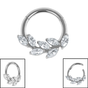 Titanium Marquise Jewelled Leaf Vine Hinged Ring
