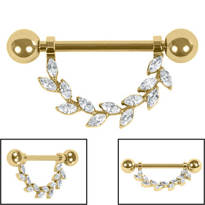 Titanium Marquise Jewelled Leaf Vine Nipple Bar