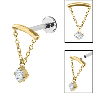 Titanium Internally Threaded Labrets 1.2mm - Titanium Concealed Jewel Chain Top