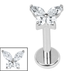 Titanium Internally Threaded Labrets 1.2mm - Titanium Jewelled Queen Butterfly
