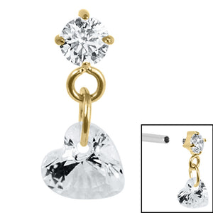 Titanium Internal Jewelled Solitaire with Heart Charm