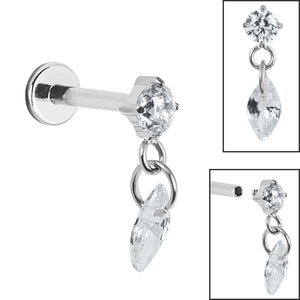 Titanium Internally Threaded Labrets 1.2mm - Titanium Jewelled Solitaire with Marquise Charm