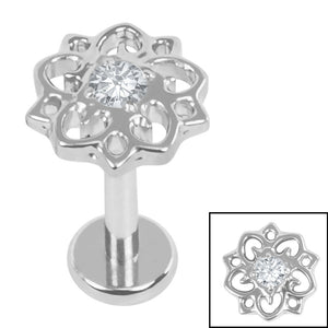 Titanium Internally Threaded Labrets 1.2mm - Titanium Jewelled Lotus Mandala