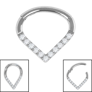 Titanium Jewelled Teardrop Hinged Ring