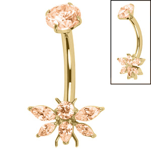 Belly Bar - Titanium Internal Double Jewelled Queen Bee