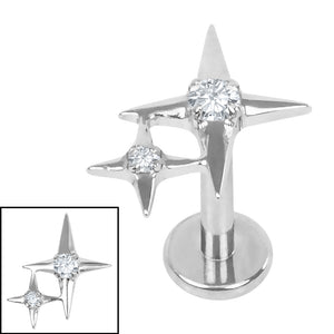 Titanium Internally Threaded Labrets 1.2mm - Titanium Double Jewelled Guiding Star
