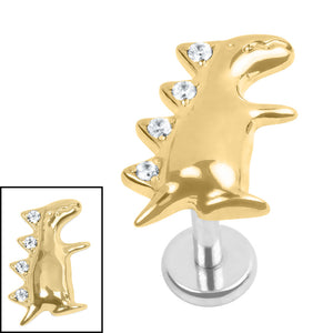 Titanium Internally Threaded Labrets 1.2mm - Titanium Jewelled Spiked Dino