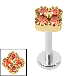 Titanium Internally Threaded Labrets 1.2mm - Titanium Jewelled Vintage Clover