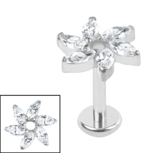 Titanium Internally Threaded Labrets 1.2mm - Titanium Jewelled Catherine Wheel