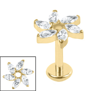 Gold Titanium Internally Threaded Labrets 1.2mm - Gold Titanium Jewelled Catherine Wheel