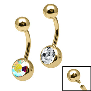 Gold Titanium Internal Thread Bezel Set Single Jewelled Belly Bar