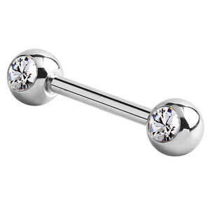 Steel Double Jewelled Nipple Bar - Front Facing Gems