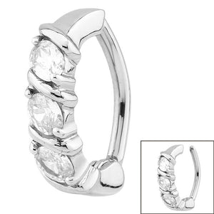 Steel Huggie Belly Clicker Ring - Claw Set Triple Jewel
