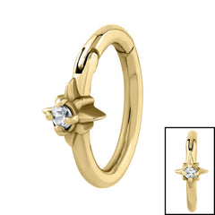Steel Jewelled 8 Point Star Hinged Clicker Ring
