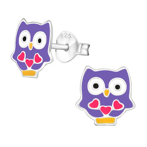 Sterling Silver Cute Owl Ear Stud Earrings ES125