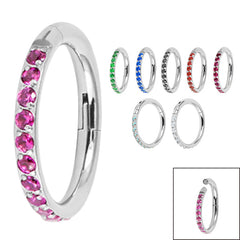 view all Titanium 1.2mm Pave Set Jewelled Edge Hinged Clicker Ring body jewellery