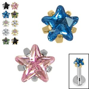 Titanium Claw Set CZ Jewelled Star for Internal Thread Shafts in 1.2mm