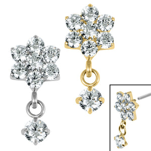 Titanium Internal Primrose Flower with Solitaire Drop gem top