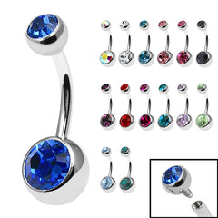 view all Titanium Internal Thread Double Jewelled Belly Bar - 10mm body jewellery