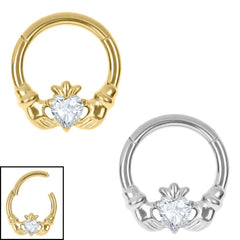 view all Titanium Jewelled Claddagh Hinged Clicker Ring body jewellery