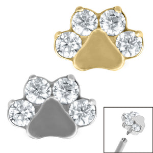 Titanium Claw Set Jewelled Paw Print for Internal Thread shafts in 1.2mm