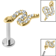 view all Titanium Internally Threaded Labrets 1.2mm - Steel Claw Set Jewelled Snake body jewellery