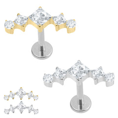 Titanium Internally Threaded Labrets 1.2mm - Jewelled Twilight Curve