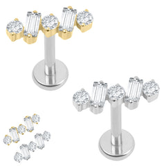 view all Titanium Internally Threaded Labrets 1.2mm - Jewelled Wave Baguette body jewellery