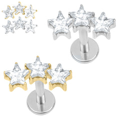 view all Titanium Internally Threaded Labrets 1.2mm - 3 Sisters Jewelled Stars body jewellery