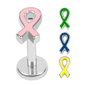 Titanium Internally Threaded Labrets 1.2mm - Titanium Awareness Ribbon