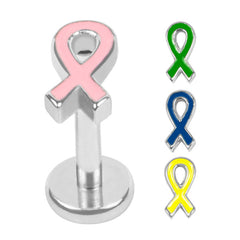 Titanium Internally Threaded Labrets 1.2mm - Titanium Awareness Ribbon
