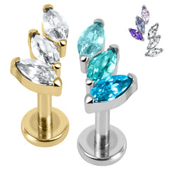 view all Titanium Internally Threaded Labrets 1.2mm - Titanium Claw Set 3 Jewel Climbing Marquise Fan body jewellery