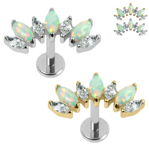 Titanium Internally Threaded Labrets 1.2mm - Titanium 7 Opal and Jewelled Marquise Crown