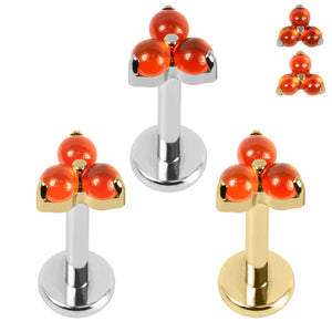 Titanium Internally Threaded Labrets 1.2mm - Titanium Claw Set Carnelian Trinity stone top