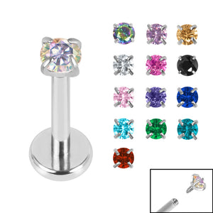 Titanium Internally Threaded Labrets 1.2mm - 2.5mm Titanium Claw Set Round CZ Jewel