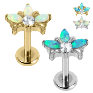 Titanium Internally Threaded Labrets 1.2mm - Titanium Claw Set Opal and Jewel  Water Lily