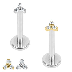view all Titanium Internally Threaded Labrets 1.2mm - Titanium Dainty Jewelled Trinity body jewellery