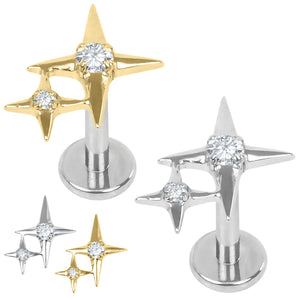 Titanium Internally Threaded Labrets 1.2mm - Titanium Double Jewelled Guiding Star