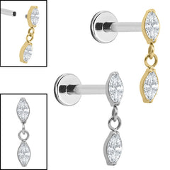 view all Titanium Internally Threaded Labrets 1.2mm - Titanium Double Marquise Gemini Drop body jewellery