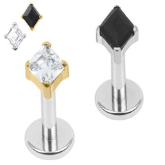 Titanium Internally Threaded Labrets 1.2mm - Titanium French Cut Diamond