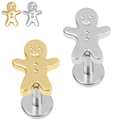 view all Titanium Internally Threaded Labrets 1.2mm - Titanium Gingerbread Man body jewellery