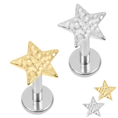 view all Titanium 1.2mm Internally Threaded Labrets - Hammered Star body jewellery