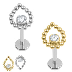 Titanium Internally Threaded Labrets 1.2mm - Titanium Jewelled Asia Dewdrop
