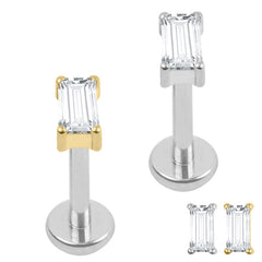 Titanium Internally Threaded Labrets 1.2mm - Titanium Jewelled Baguette