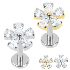 view all Titanium Internally Threaded Labrets 1.2mm - Titanium Jewelled Blossom Flower body jewellery