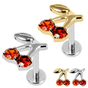 Titanium Internally Threaded Labrets 1.2mm - Titanium Jewelled Cherries