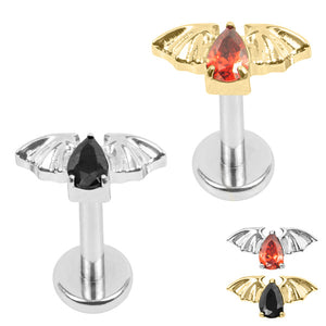 Titanium Internally Threaded Labrets 1.2mm - Titanium Jewelled Death Bat